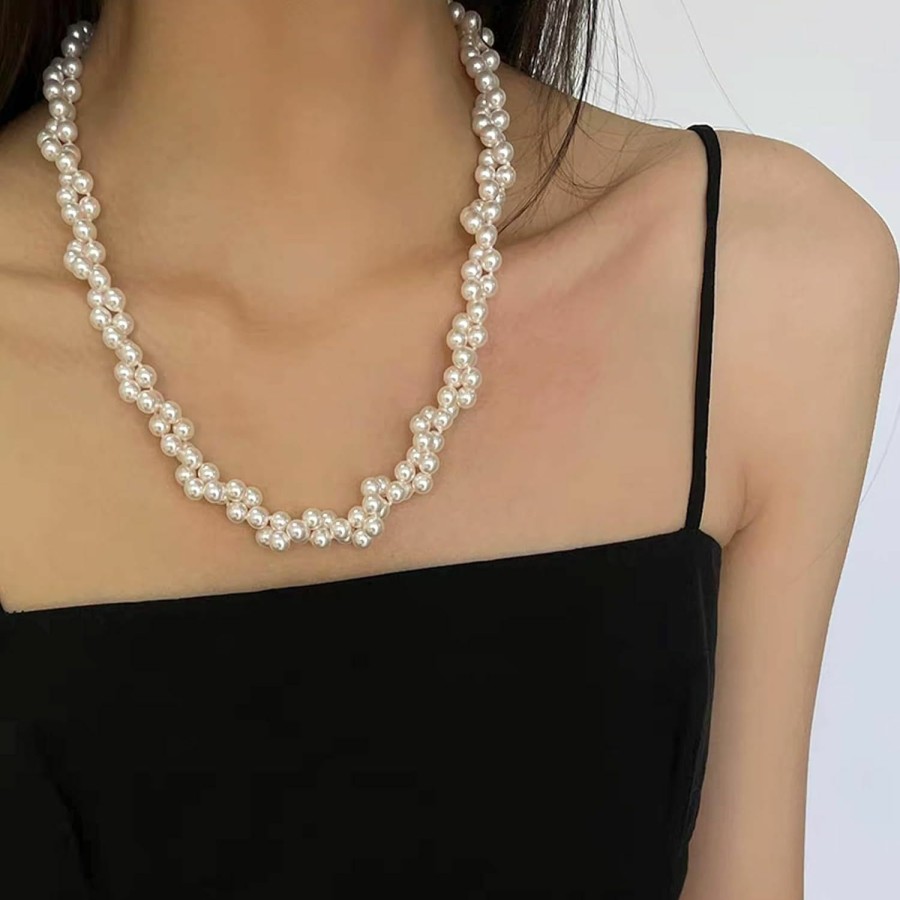 Necklaces | Zeffy Zeffy Pearl Necklace 6/8Mm Dainty Round Imitation Pearl Choker Necklace Wedding Pearl Necklace Delicate Jewelry For Women Simple Bridesmaid Jewelry Gifts