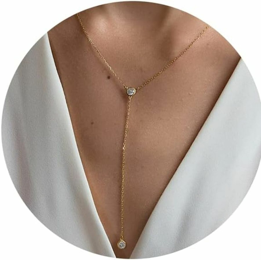 Necklaces | Tewiky Tewiky Diamond Necklaces For Women, Dainty Gold Necklace 14K Gold Plated Long Lariat Necklace Simple Gold Cz Diamond Choker Necklaces For Women Trendy Gold Necklace Jewelry Gifts For Girls