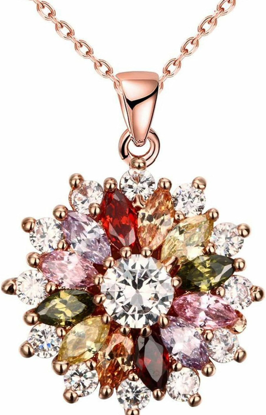 Necklaces | WSKFLY Wskfly Colorful Snowflake Pendant Necklace, Rose Gold Plated Multi Gemstone Necklaces Marquise Cubic Zirconia Necklace For Women, 18+2 Inch