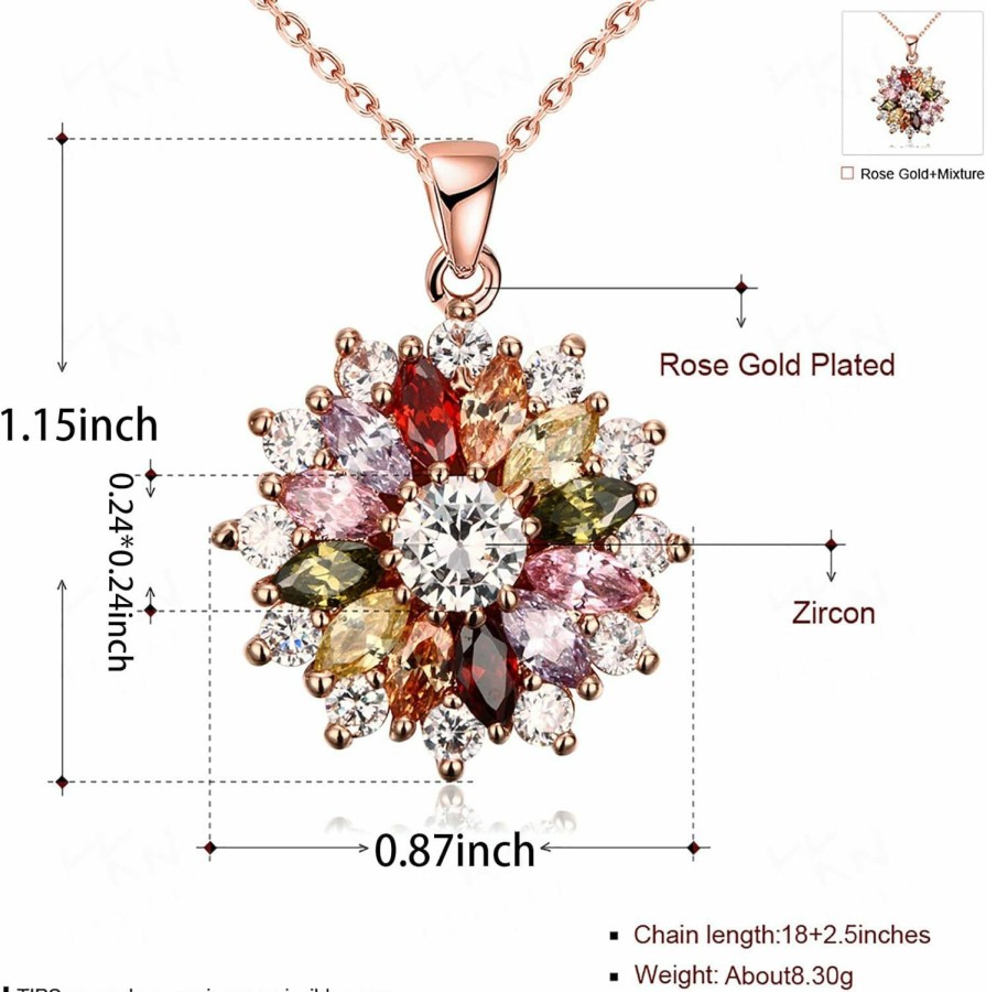 Necklaces | WSKFLY Wskfly Colorful Snowflake Pendant Necklace, Rose Gold Plated Multi Gemstone Necklaces Marquise Cubic Zirconia Necklace For Women, 18+2 Inch