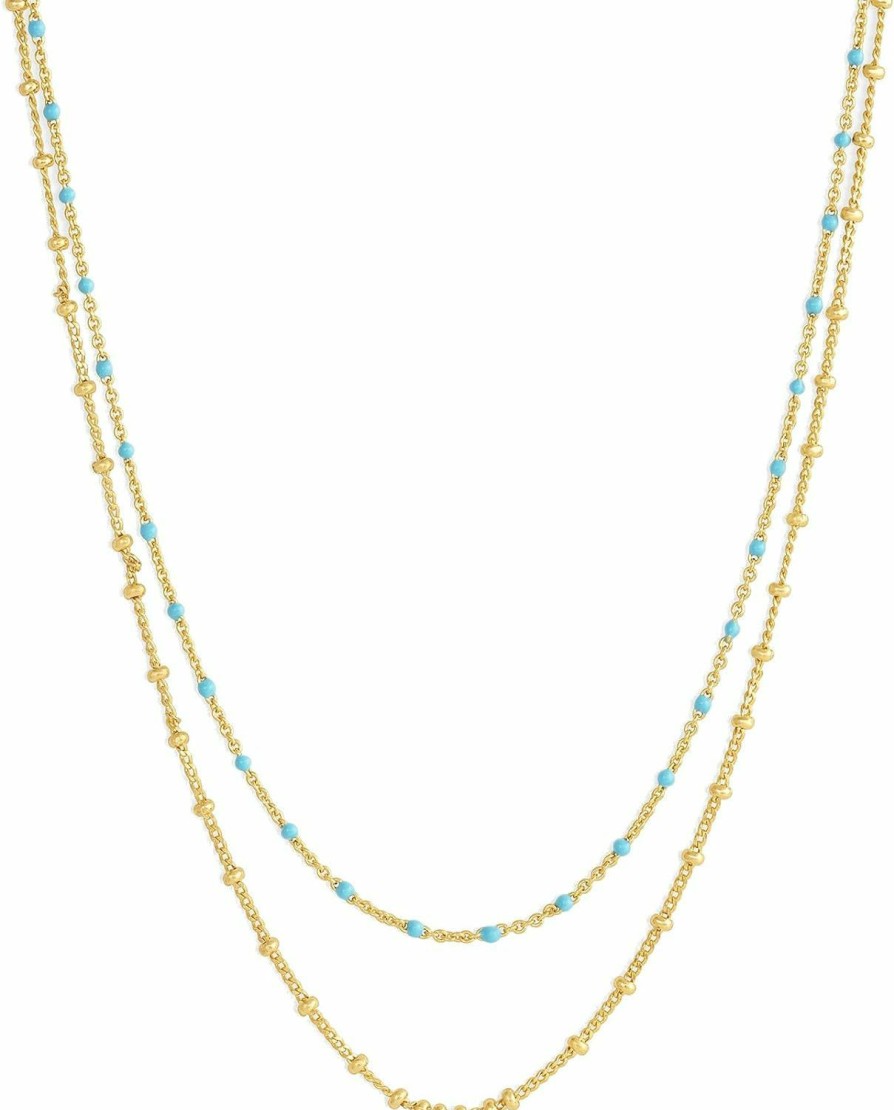 Necklaces | gorjana Gorjana Women'S Capri Layer Necklace, 18K Gold Plated, Turquoise And Golden Beads