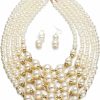 Necklaces | Yuhuan Yuhuan Women Elegant Pearl Jewelry Bead Cluster Collar Bib Choker Necklace And Earrings Set (Ivory)