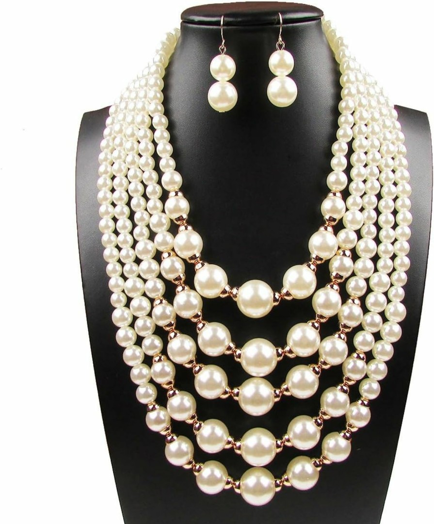 Necklaces | Yuhuan Yuhuan Women Elegant Pearl Jewelry Bead Cluster Collar Bib Choker Necklace And Earrings Set (Ivory)