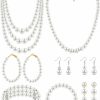 Necklaces | BBTO Bbto 8 Pcs Pearl Necklace Earrings Set For Women Girls, Includes Simulated Pearl Bracelet Faux Pearl Necklace Dangle Earrings