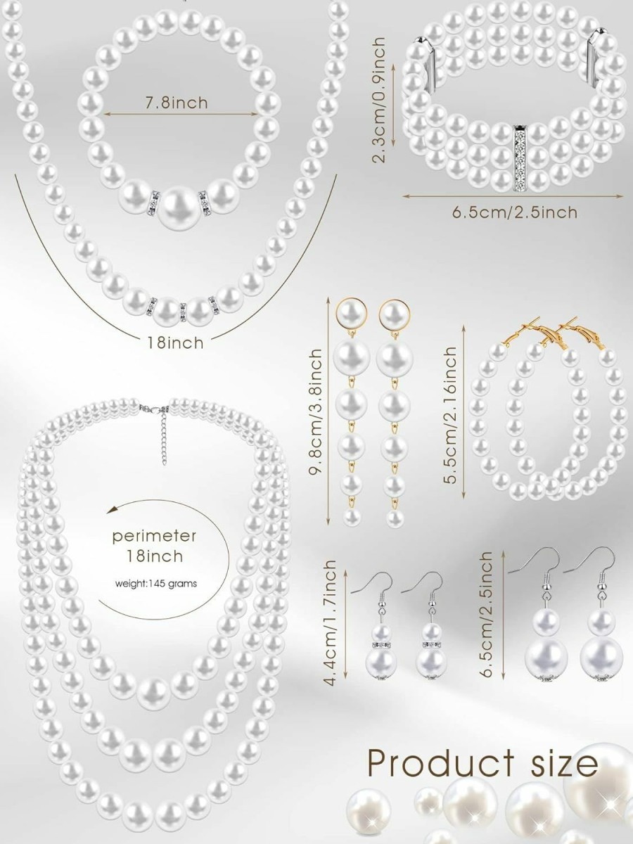 Necklaces | BBTO Bbto 8 Pcs Pearl Necklace Earrings Set For Women Girls, Includes Simulated Pearl Bracelet Faux Pearl Necklace Dangle Earrings