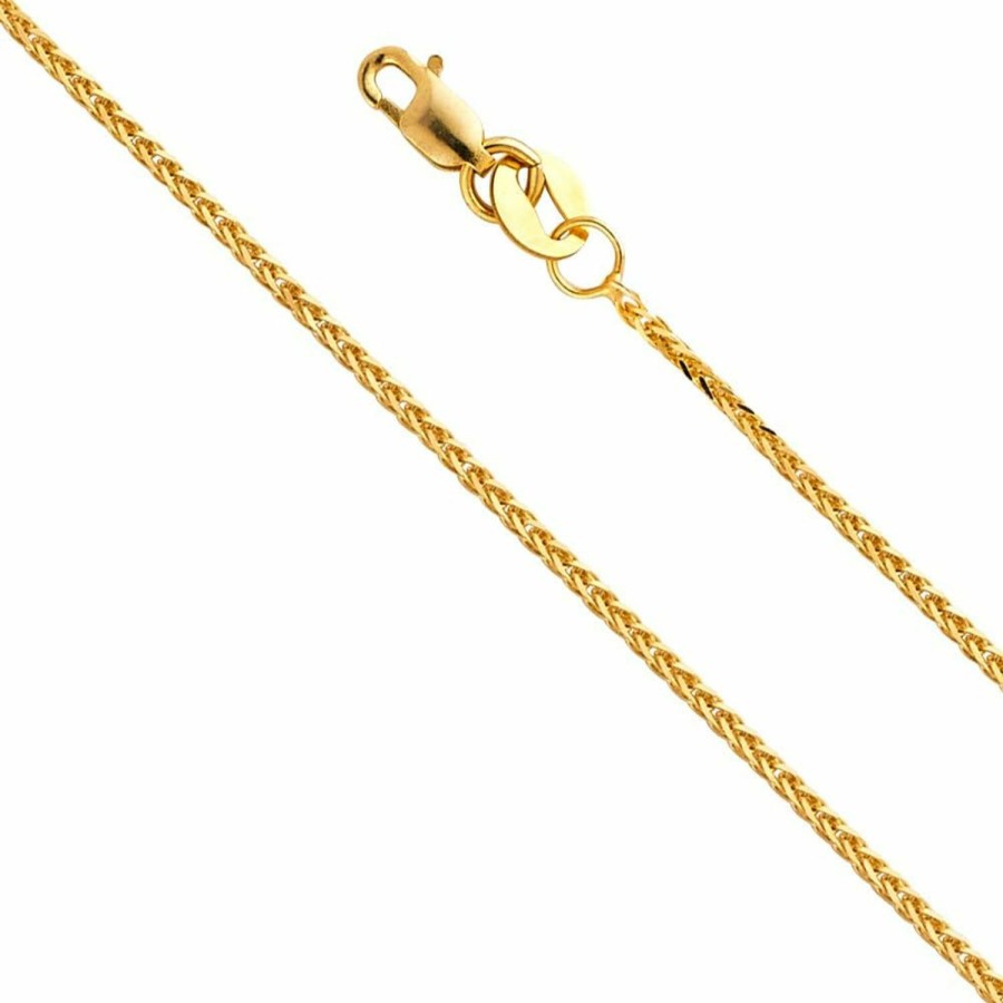 Necklaces | The World Jewelry Center The World Jewelry Center 14K Real Yellow Or White Or Rose/Pink Gold Solid 0.8Mm Diamond Cut Braided Square Wheat Chain Necklace With Lobster Claw Clasp