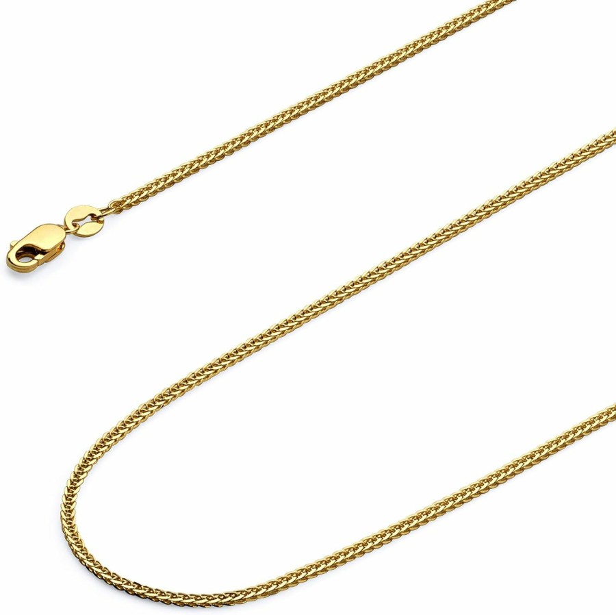 Necklaces | The World Jewelry Center The World Jewelry Center 14K Real Yellow Or White Or Rose/Pink Gold Solid 0.8Mm Diamond Cut Braided Square Wheat Chain Necklace With Lobster Claw Clasp