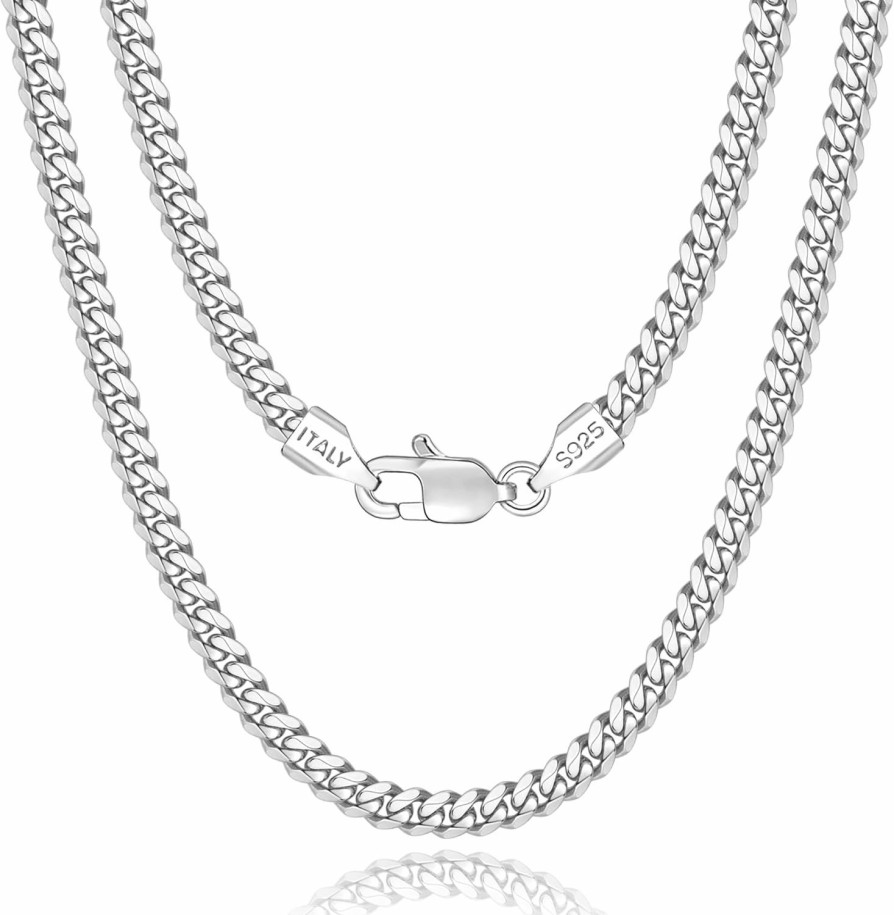 Necklaces | Fasongo Solid 18K Gold Over 925 Sterling Silver Italian 4Mm Cuban Link Chain Necklace For Men Boys Women, Sturdy & Comfortable & Shiny Hip-Hop & Cool Style Necklace 16 18 20 22 24 26 Inch