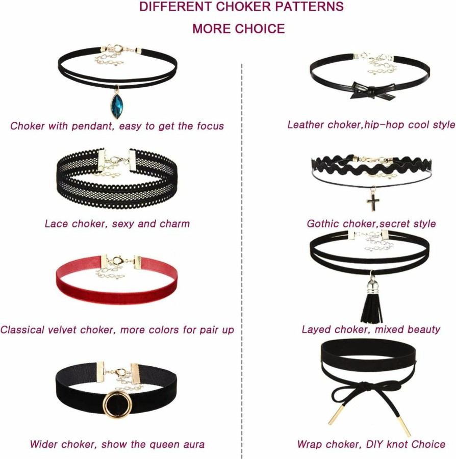 Necklaces | K&Q K&Q 52 Pcs Choker Necklace, Classic Colorful Gothic Collar Choker Necklace And Black Cute Lace Velvet Choker Necklace Set For Girls And Women