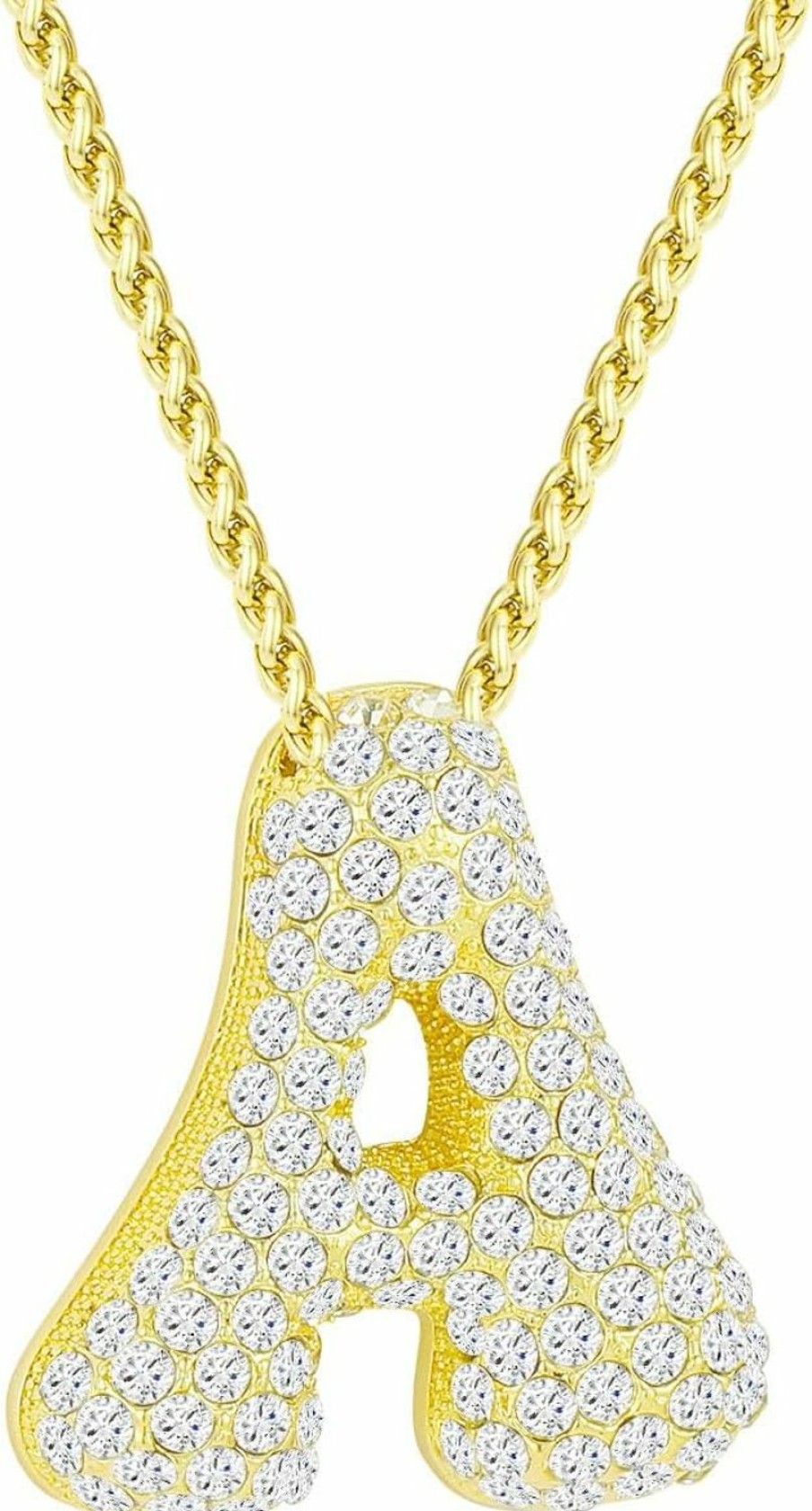 Necklaces | Apsvo Apsvo A-Z Bubble Letter Necklace Gold, Balloon Initial Necklaces Rhinestone Letter Alphabet Pendant Necklaces For Women Girls Trendy