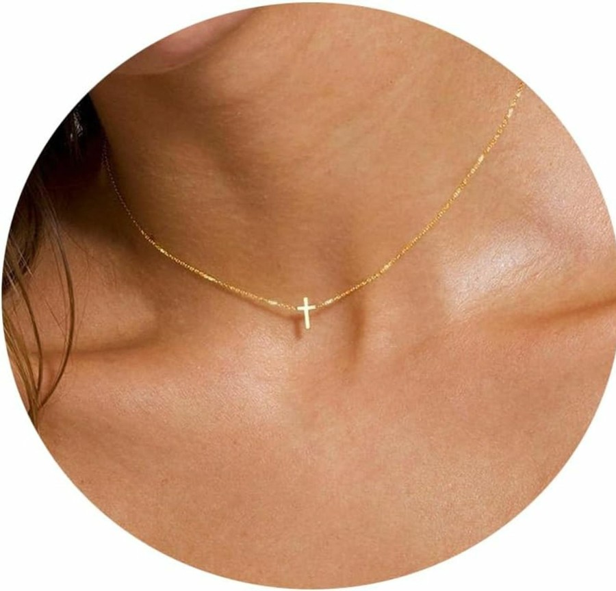 Necklaces | DIBOLA Dibola Cross Necklace For Women, 14K Real Gold Plated Tiny Small Cross Necklace Simple Dainty Cross Pendant Necklace Cute Layered Cz Cross Necklace Gold Chain Choker Necklaces Set For Womens Girls Trendy Jewelry Gifts