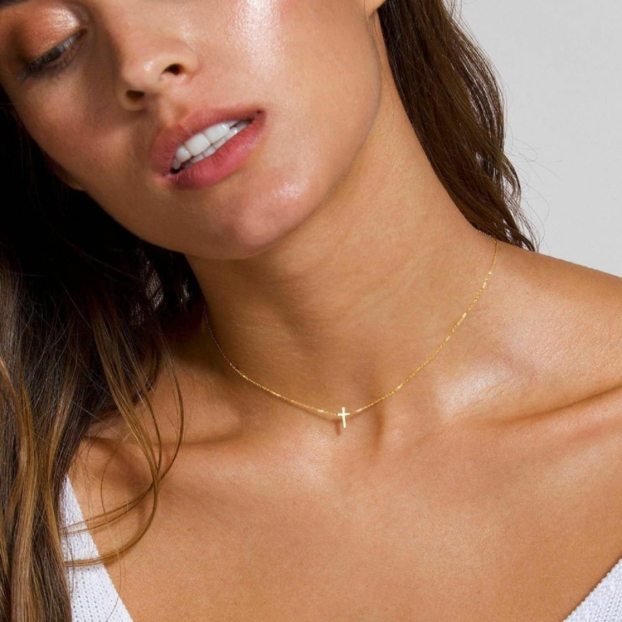 Necklaces | DIBOLA Dibola Cross Necklace For Women, 14K Real Gold Plated Tiny Small Cross Necklace Simple Dainty Cross Pendant Necklace Cute Layered Cz Cross Necklace Gold Chain Choker Necklaces Set For Womens Girls Trendy Jewelry Gifts