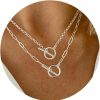 Necklaces | CHESKY Chesky Silver Layered Necklaces For Women, 14K Silver Plated Chain Necklaces For Women Trendy Chunky Paperclip Chain Necklace Dainty Sterling Silver Toggle Necklaces Set Jewelry Gift For Her