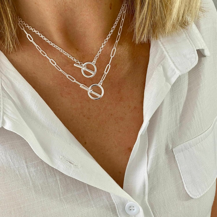 Necklaces | CHESKY Chesky Silver Layered Necklaces For Women, 14K Silver Plated Chain Necklaces For Women Trendy Chunky Paperclip Chain Necklace Dainty Sterling Silver Toggle Necklaces Set Jewelry Gift For Her