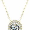 Necklaces | E-EMERMAKING Moissanite Necklace Halo Diamond Pendant For Women 0.5Ct-4.0Ct 18K White/Yellow Gold Plated Sterling Silver Necklace Circle Round Dainty Pendant Mothers Day Gifts For Her Wife Mother Girlfriend 18+2 Inches Lab Created Dimaond Jewelry With Gra Certificate Of Authenticity