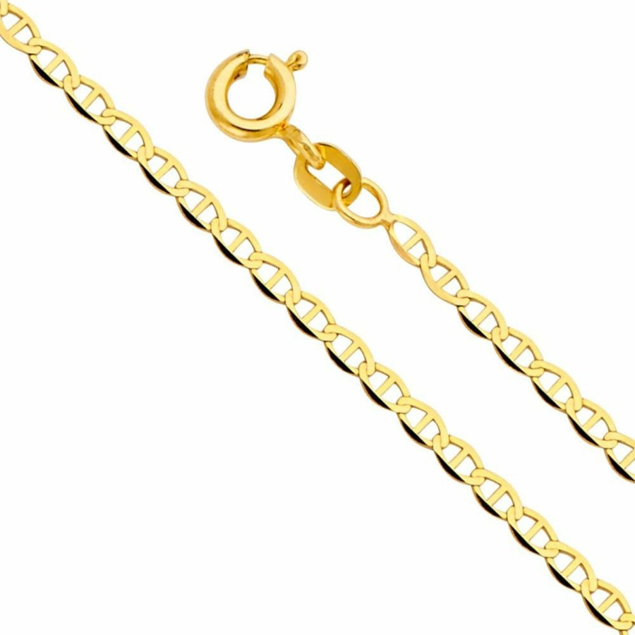 Necklaces | The World Jewelry Center The World Jewelry Center 14K Real Yellow Gold Solid 1.5Mm Flat Mariner Chain Necklace With Spring Ring Clasp