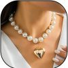 Necklaces | YOOES82 Heart Necklaces For Women Gold Chunky Heart Necklace Pearl Beads Choker Necklaces Y2K Necklace Trendy Jewelry Accessories Girls Gifts