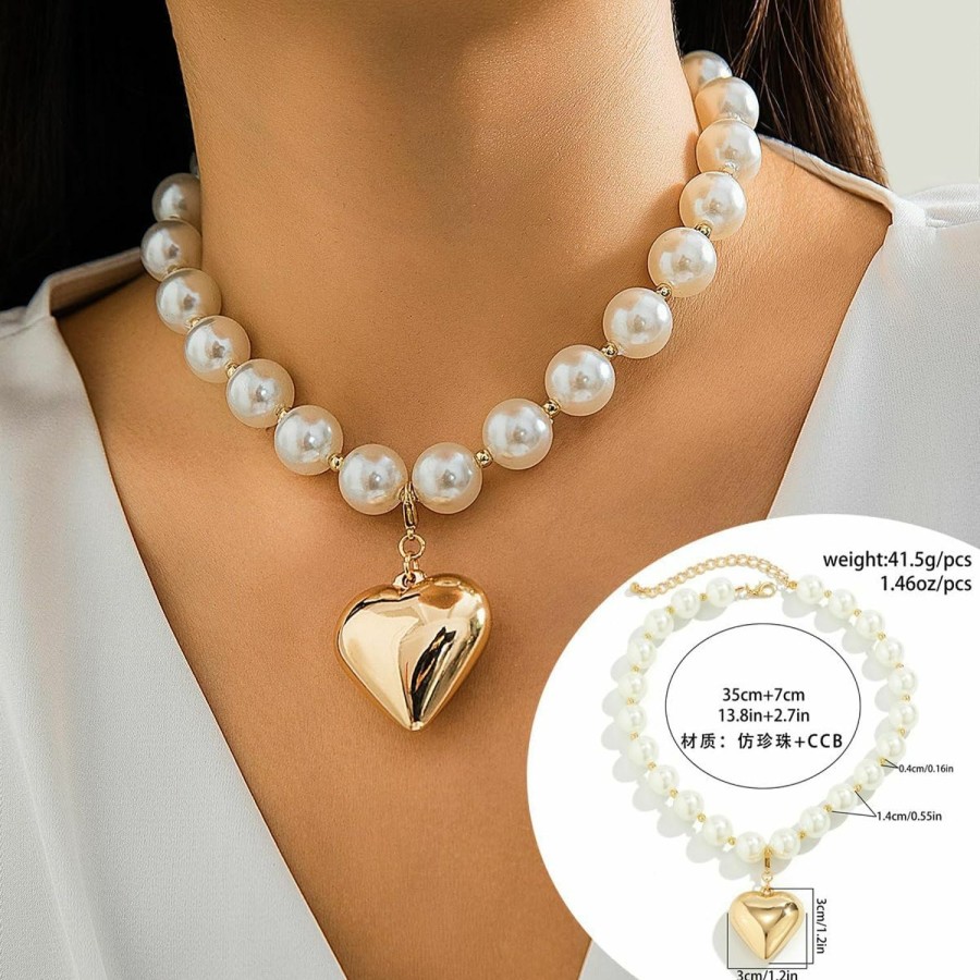 Necklaces | YOOES82 Heart Necklaces For Women Gold Chunky Heart Necklace Pearl Beads Choker Necklaces Y2K Necklace Trendy Jewelry Accessories Girls Gifts