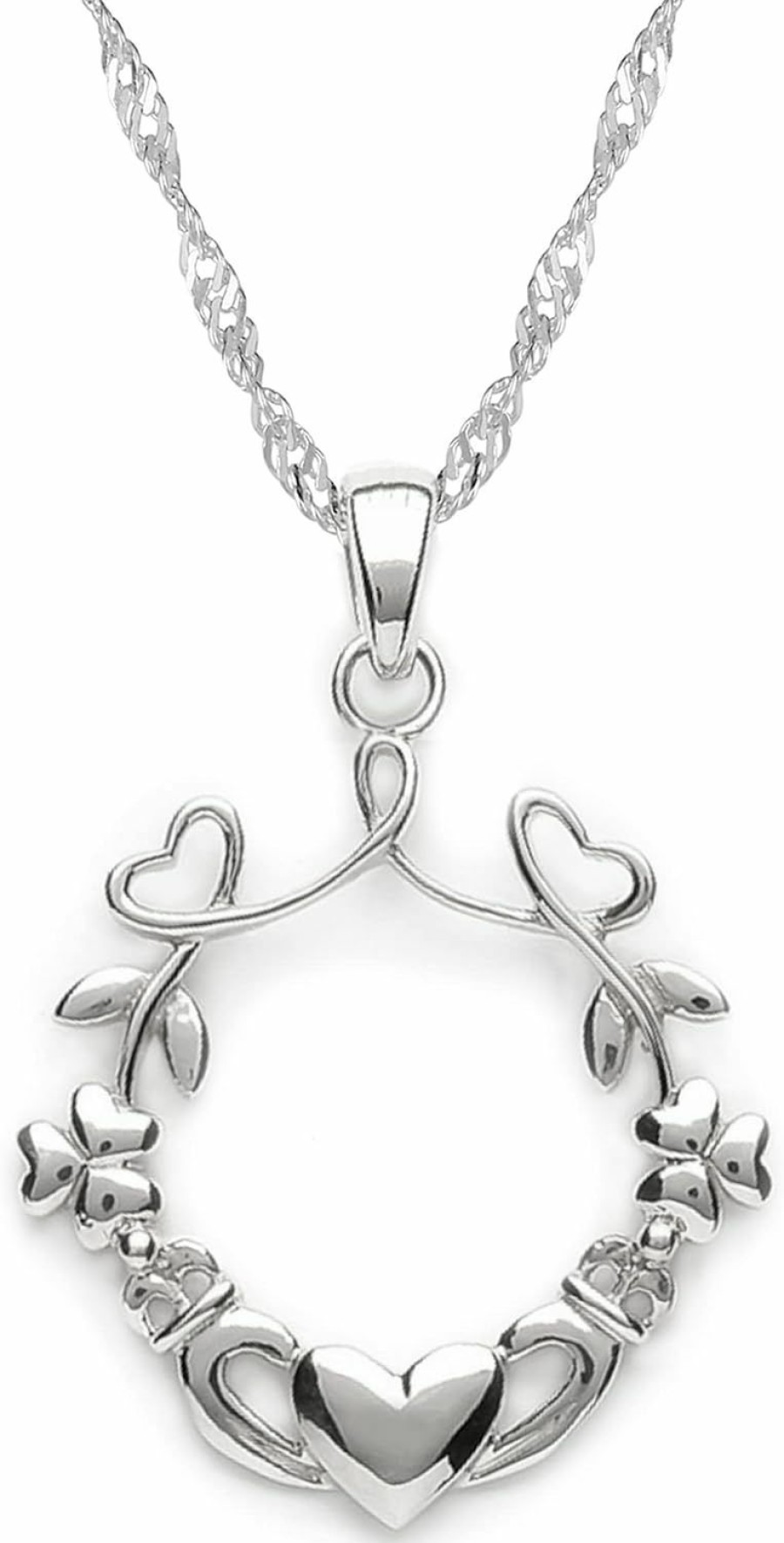 Necklaces | ICEBERRY Iceberry Irish Claddagh Necklace 925 Sterling Silver - Dainty Leaf Clover Wreath Pendant With Chain 20\" - Good Luck Blessing Shamrock Charm - Celtic Jewelry For Women