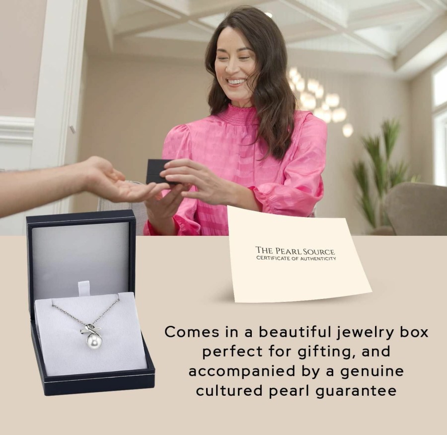 Necklaces | The Pearl Source The Pearl Source White Freshwater Pearl Pendant Sydney Necklace For Women - Cultured Pearl Necklace | Single Pearl Necklace For Women With 925 Sterling Silver Chain