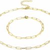 Necklaces | BOUTIQUELOVIN Boutiquelovin 14K Gold Plated Dainty Rectangle Paperclip Link Chain Necklace Bracelet Set For Women Girls Jewelry Gift Long Lasting Color