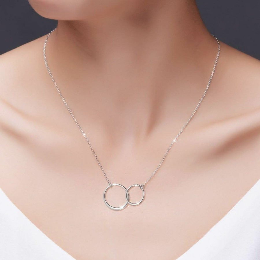 Necklaces | Ladytree Ladytree S925 Sterling Silver Two Interlocking Infinity Circles Pendant Necklace,Rolo Chain,18+2 Inches