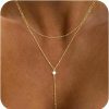 Necklaces | Picuzzy Picuzzy Layered Silver Necklace For Women, Dainty Silver/Gold Plated Long Necklaces For Women Trendy Lariat Y Shaped Cubic Zirconia Pendant Necklaces Fashion Jewelry For Women Girls Gift