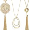 Necklaces | SEVENSTONE Sevenstone 3Pcs Long Pendant Necklaces For Women Knot Disk Circle Tassel Statement Sweater Necklace Set