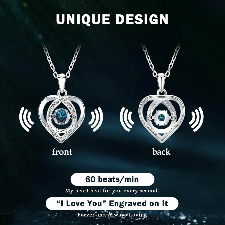 Necklaces | AMQUSUPO Heart Pendant Necklace Gifts For Women Moissanite Necklace Engraved 'I Love You' For Wife Birthstone Gift For Girlfriend Girls Her Mom Anniversary Mother'S Day Christmas Eternity Jewelry Present