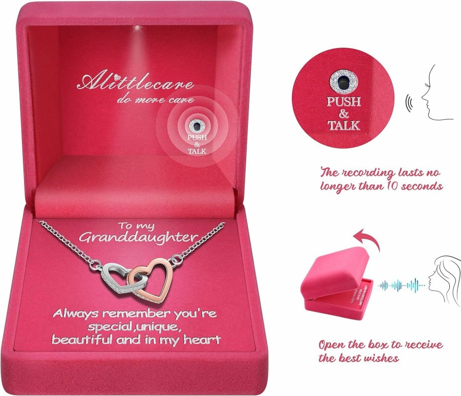 Necklaces | Alittlecare Alittlecare Granddaughter Necklace From Grandmom - Filled With Love And Packaged In A Recording Gift Box - Necklace For Granddaughter On Birthday, Christmas, Graduation, Wedding, Or Valentine'S Day