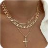 Necklaces | Pancert Pancert Cross Necklace For Women,Stackable Stacked Stacking Layering Layered Necklaces Dainty Gold Necklace Paperclip Box Flat Mariner Chain Necklace Cross Pendant Cz Diamond Simple Girls Jewelry Gift