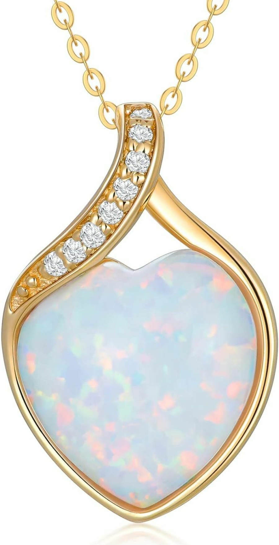 Necklaces | YDD Ydd 14K Solid Gold White Opal Necklace For Women Heart Shape Opal With Nature Diamond Pendant Necklace Heart Necklace Opal Jewelry Genuine Diamond Jewelry Gifts 16\"-18\"