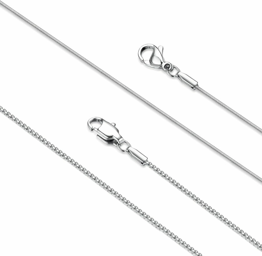 Necklaces | LOLIAS Lolias 2 Pcs Stainless Steel 1Mm Round Snake Chain Box Chain Necklace Super Thin & Strong,16-30 Inch