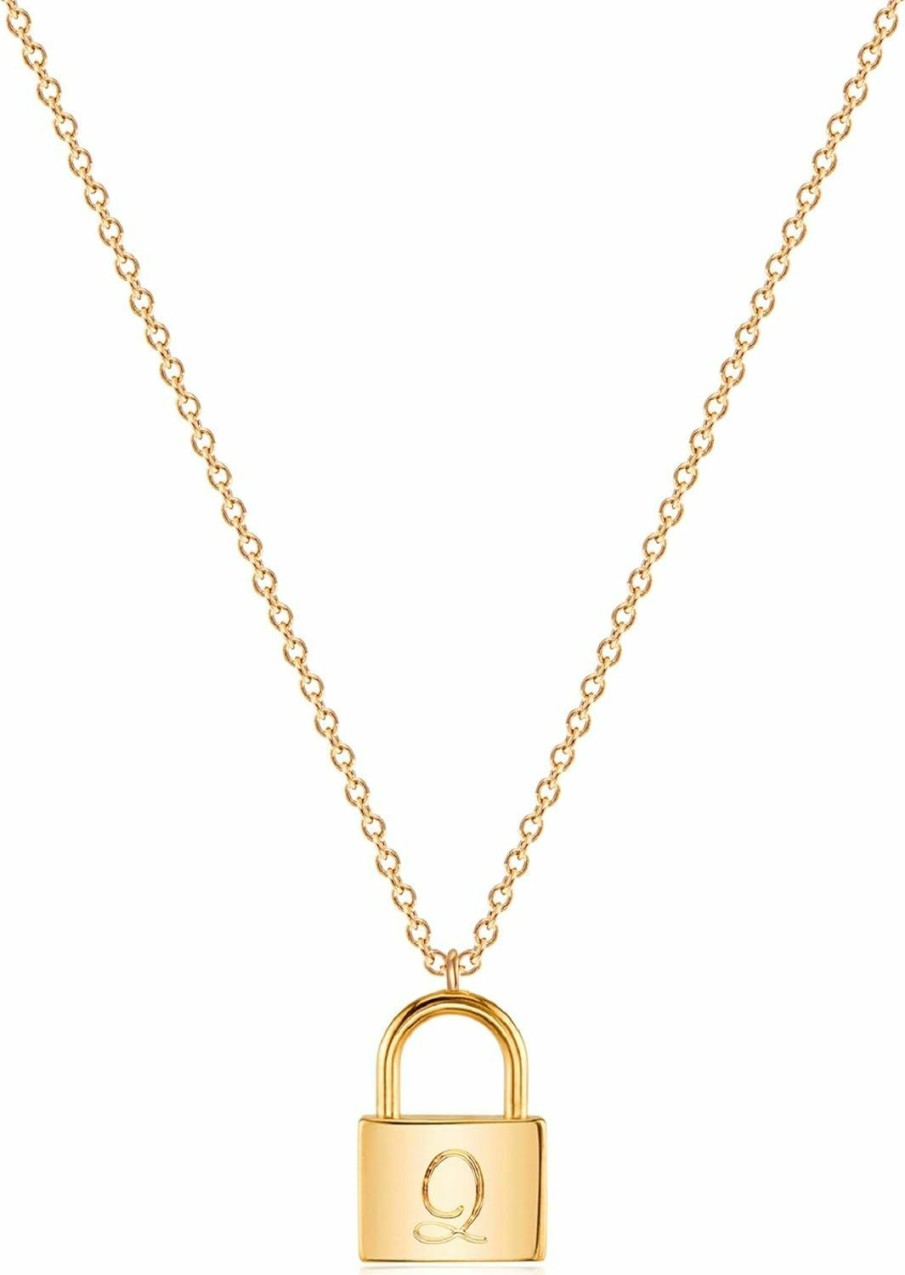 Necklaces | MEVECCO Mevecco Gold Dainty Initial Necklace Lock Necklace 18K Gold Plated Padlock Necklace Letter Necklaces For Women Minimalist Personalized Jewelry