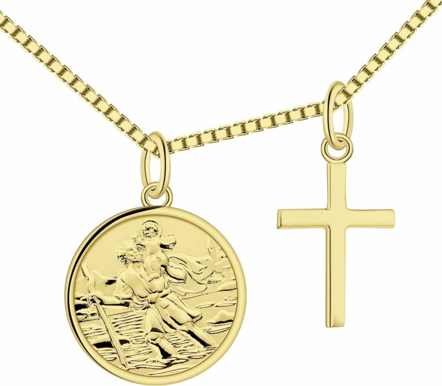 Necklaces | FJ Fj St. Christopher Necklace 925 Sterling Silver, Round Coin Antiqued Religious Protector Talisman Pendant, For Women Children