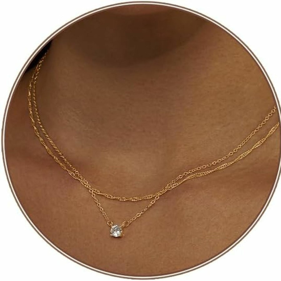 Necklaces | Zeffy Zeffy Diamond Necklaces For Women, 18K Gold/Silver Plated Dainty Necklace Simple Silver Cz Diamond Choker Necklaces For Women Trendy Gold Necklace Jewelry Gifts For Girls