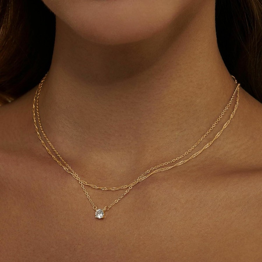 Necklaces | Zeffy Zeffy Diamond Necklaces For Women, 18K Gold/Silver Plated Dainty Necklace Simple Silver Cz Diamond Choker Necklaces For Women Trendy Gold Necklace Jewelry Gifts For Girls