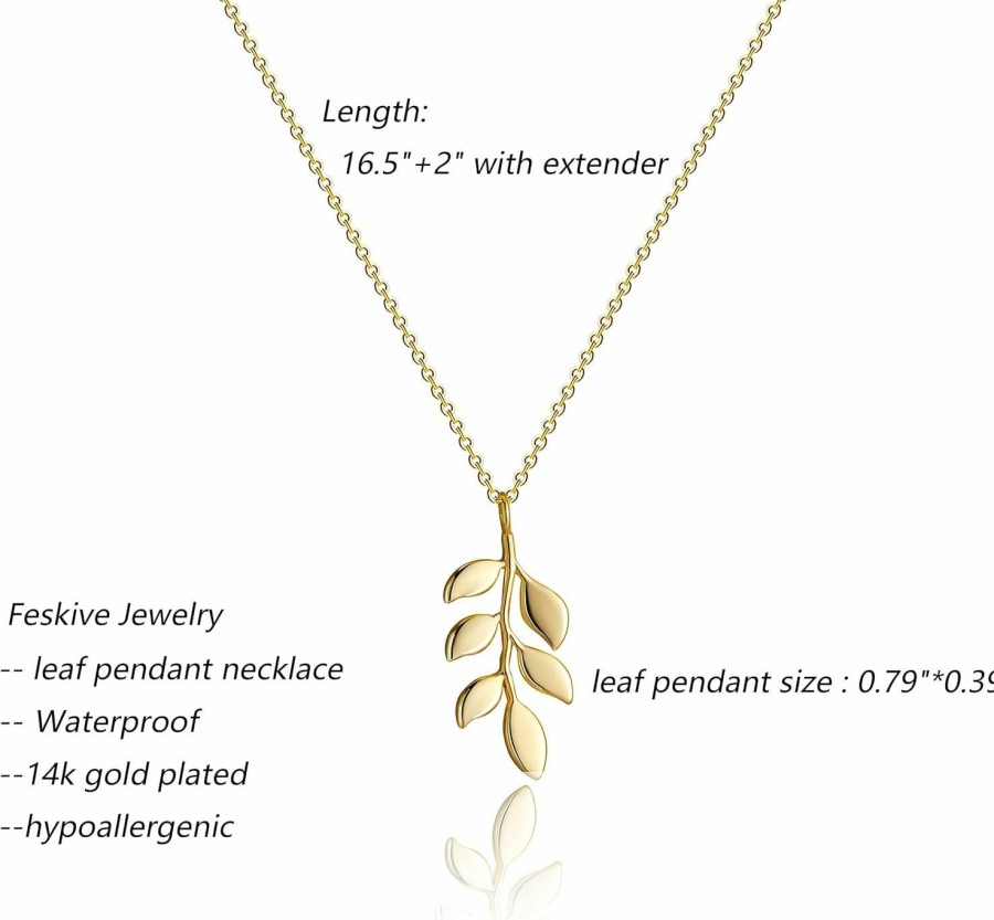 Necklaces | Feskive Feskive 14K Gold/Silver Plated Crescent Moon Necklace Tiny Moon And Star Necklacedainty Sun Leaf Necklace Gold Pendant Necklace For Women Girls Delicate Minimalist Jewelry