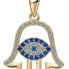 Necklaces | SLOONG Sloong Evil Eye Hamsa Hand Necklace 14K Gold Plated Third Eye White Blue Cz Womens Pendant Necklace