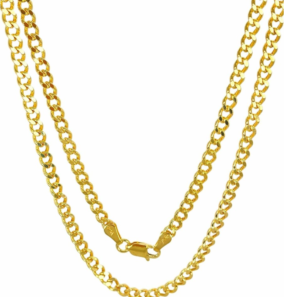 Necklaces | JEWELHEART 14K Real Gold Cuban Link Chain - 1.9Mm 2.15Mm 2.9Mm 3.8Mm 4.75Mm Diamond Cut Concave Cuban Curb Chain Pendant Necklace For Men - Dainty Yellow Gold Necklace For Women With Lobster Clasp 16" 18" 20" 22" 24"