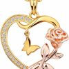 Necklaces | Alsanix Alsanix Heart Necklace For Women Sterling Silver/14K Gold Plated/Rose Gold Cz Romantic Rose And Butterfly Jewelry For Women Birthday Valentine'S Day Gift For Girls