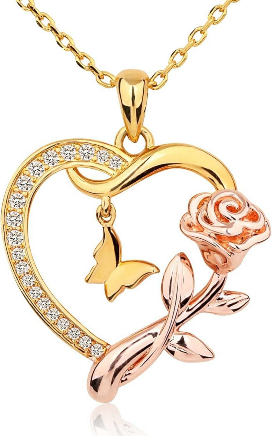 Necklaces | Alsanix Alsanix Heart Necklace For Women Sterling Silver/14K Gold Plated/Rose Gold Cz Romantic Rose And Butterfly Jewelry For Women Birthday Valentine'S Day Gift For Girls