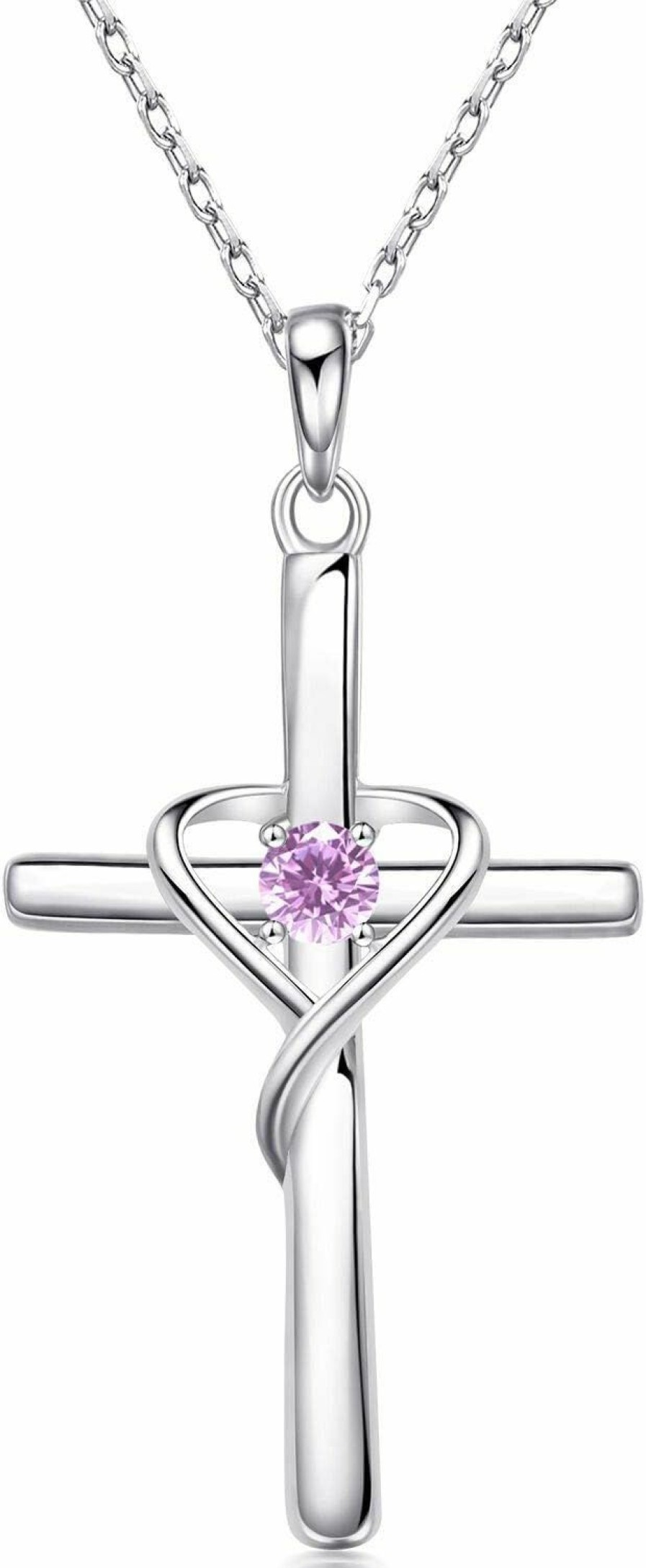 Necklaces | AmorAime Amoraime 925 Sterling Silver Cross Necklace For Women Men 5A Cz Birthstone Necklaces For Teen Girls Gifts For Mother'S Day, Birthday Or Anniversary