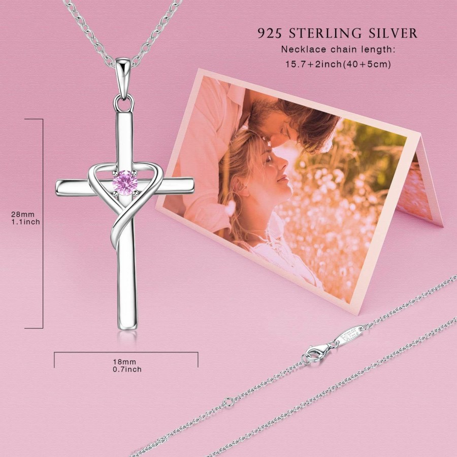 Necklaces | AmorAime Amoraime 925 Sterling Silver Cross Necklace For Women Men 5A Cz Birthstone Necklaces For Teen Girls Gifts For Mother'S Day, Birthday Or Anniversary