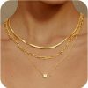 Necklaces | MBW Mbw Gold Layered Set Necklaces For Women, Dainty 14K Gold Plated Layered Cz Pendant Necklaces Simple Gold Herringbone Snake Choker Cuban Link Paperclip Chain Necklace Jewelry Sets For Women Girls