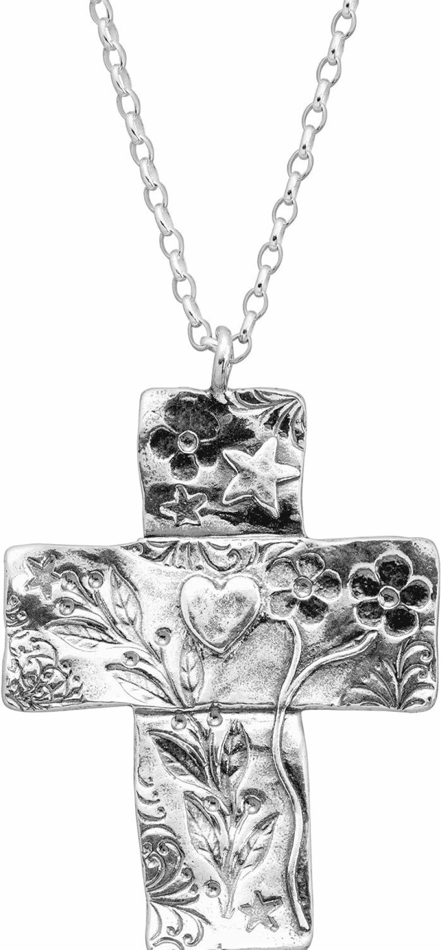 Necklaces | Silpada Silpada 'Dropmore' Floral Cross Pendant Necklace In Sterling Silver, 22\" + 2\"