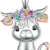 Necklaces | Yorionke Yorionke Highland Cow/Axolotl/Goat/Panda/Giraffe/Raccoon Necklace 925 Sterling Silver Animal Pendant Necklace With Colored Zircon Animal Jewelry Gift For Girls Women Daughter