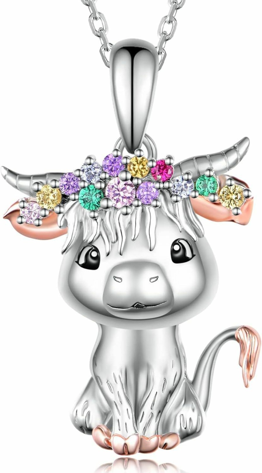 Necklaces | Yorionke Yorionke Highland Cow/Axolotl/Goat/Panda/Giraffe/Raccoon Necklace 925 Sterling Silver Animal Pendant Necklace With Colored Zircon Animal Jewelry Gift For Girls Women Daughter