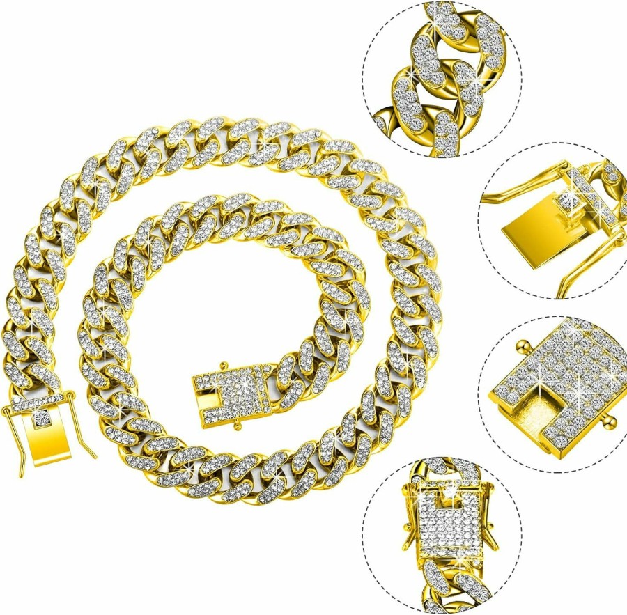 Necklaces | Hicarer Hicarer 2 Pieces Cuban Link Chain For Women Cuban Necklace Bracelet Heavy Strong Link Chain Bling Uni