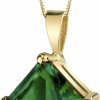 Necklaces | PEORA Peora 14K Yellow Gold Created Emerald Pendant For Women, Classic Solitaire, 2.25 Carats Princess Cut 8Mm Aaa Grade